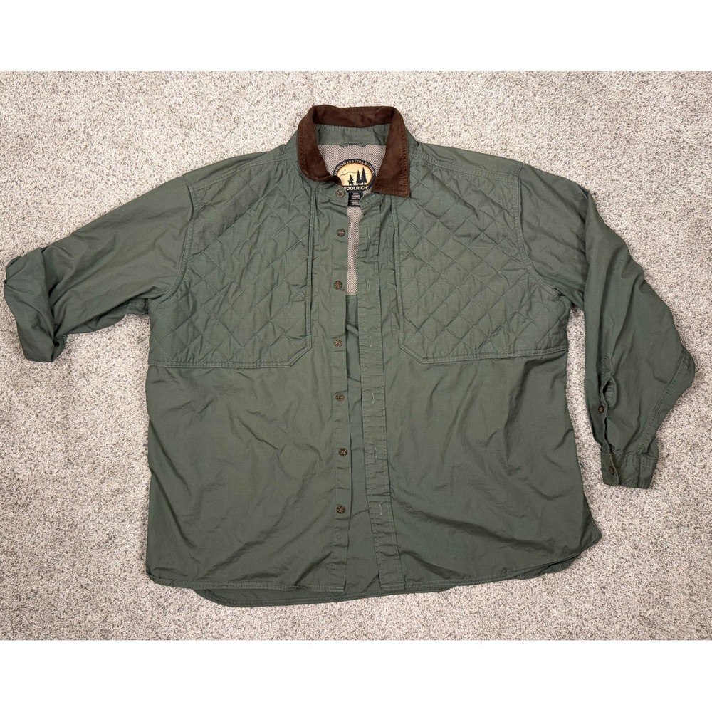 Woolrich Shirt Sportsman Collection 2XL Green Quilted Shoulder Corduroy Hunting